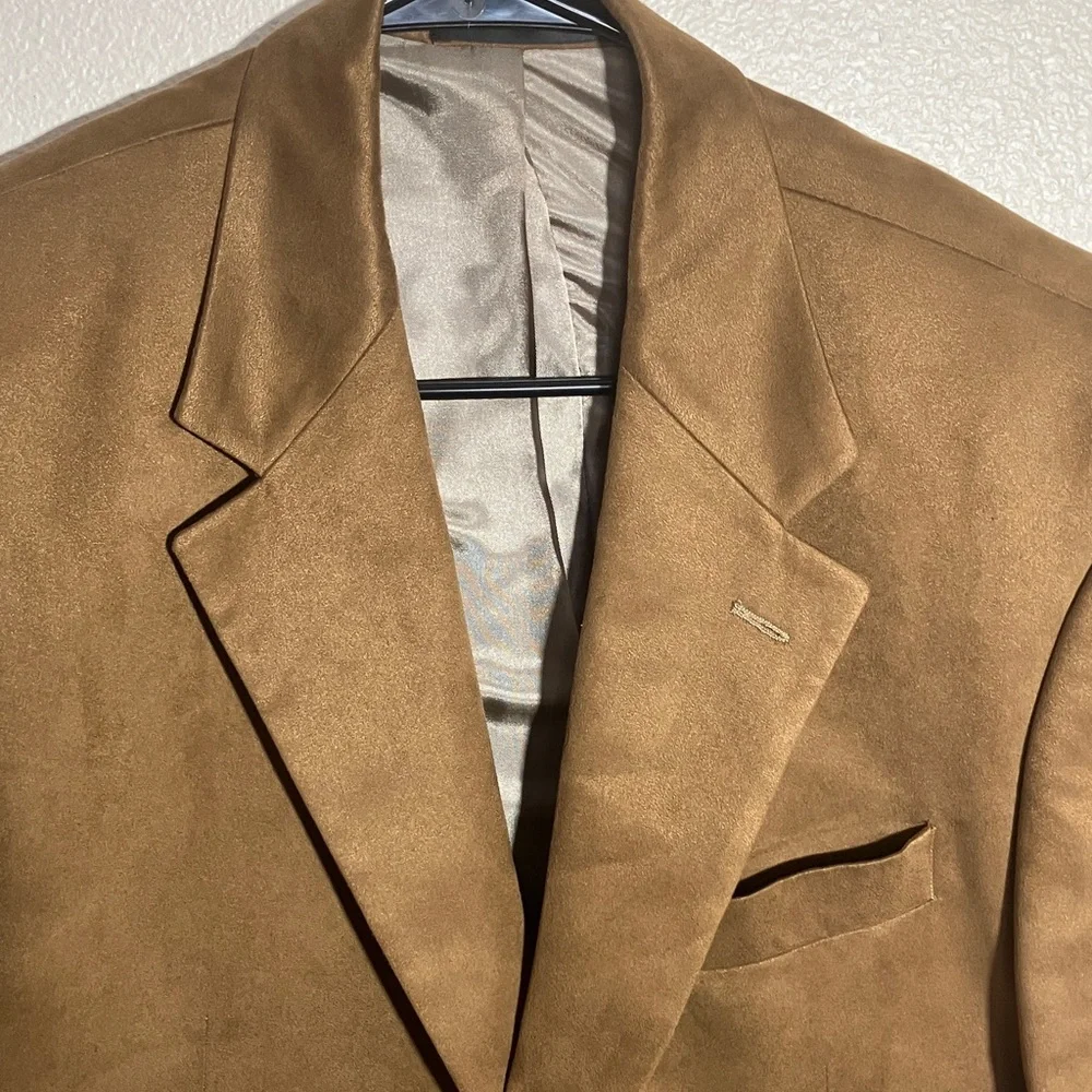 Vtg‎ Ralph Lauren Men's Camel Brown Moleskin Blazer Sport Coat Buttons Pockets